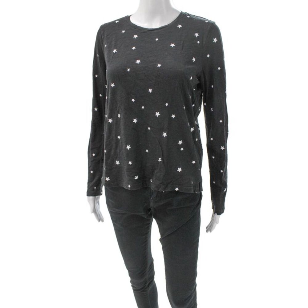 Goldie Women Basic T-Shirt Gray Cotton Long Sleeve Geometric Size M